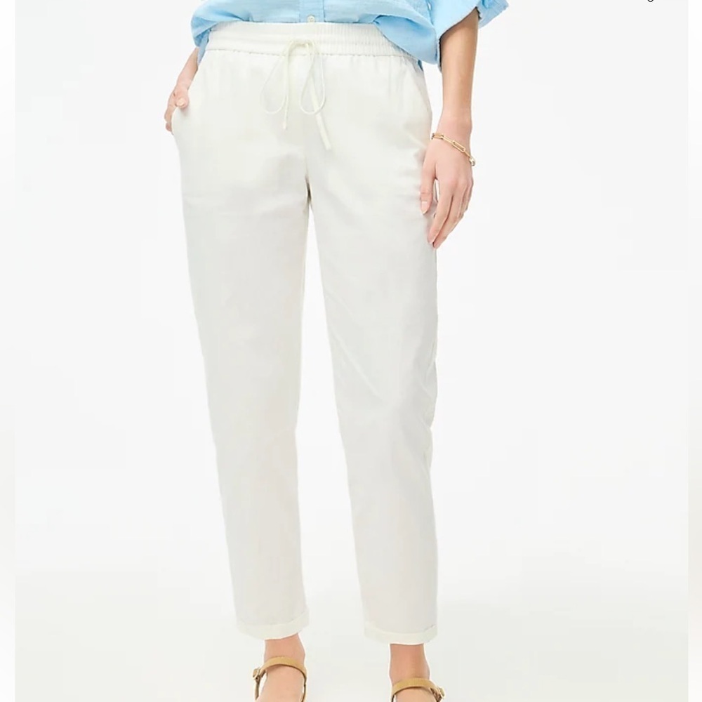J Crew Factory Tall Linen-cotton blend drawstring pant in white size 6TNWT BO907